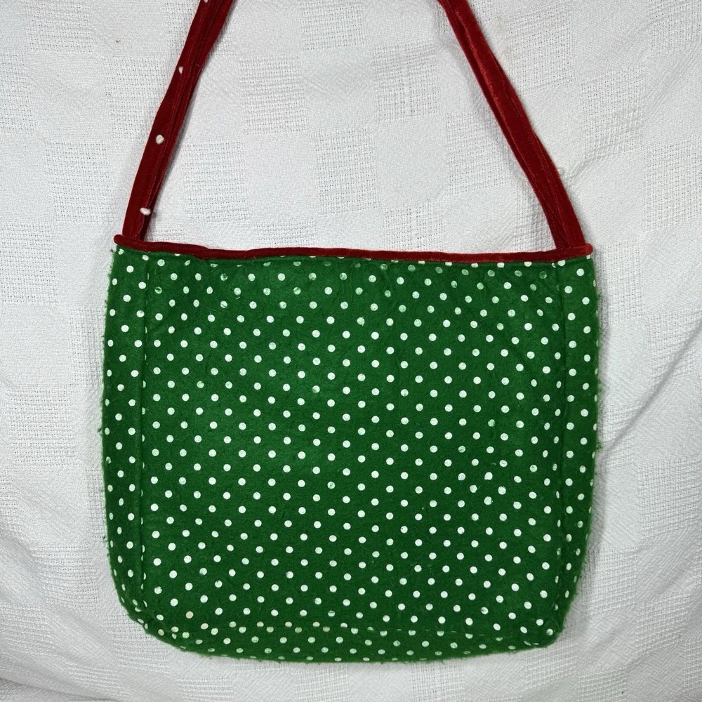Christmas Red Fleece Hand Bag Purse‎ Tote with Snowman Polka Dot Handle Strap